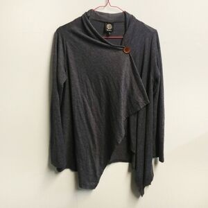 Bobeau Womens Cardigan One Button Wrap Blue Brown S